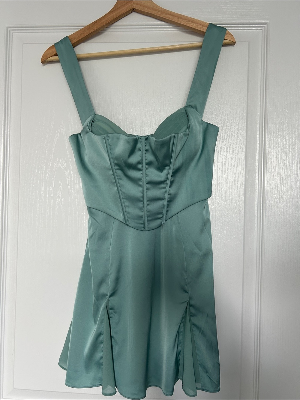 NEVER WORN! Oh Polly Satin Corset Mini Dress in Sage